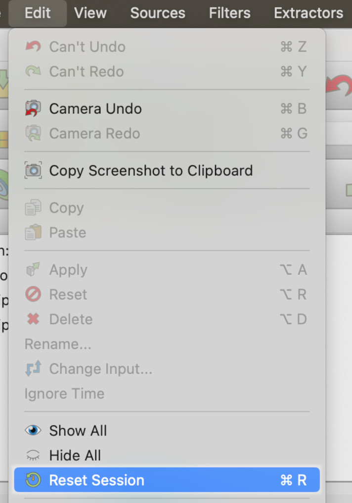Edit menu reset session