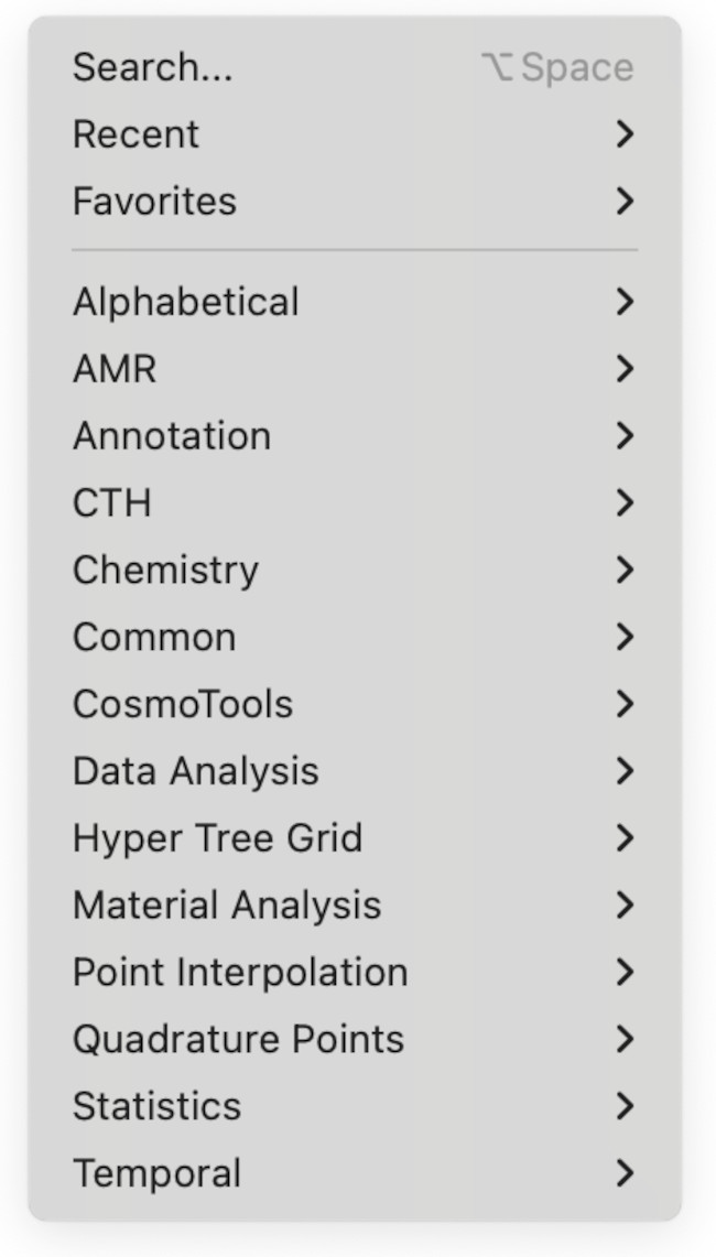 Filters menu