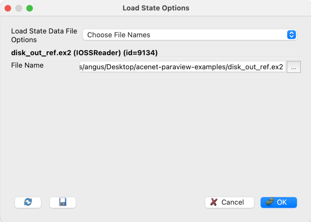 Load state options, choose file names dialogue