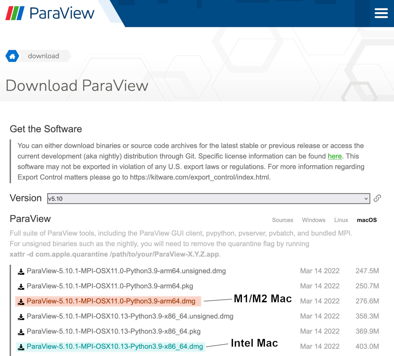 Paraview MacOS download page