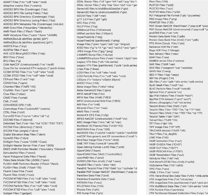 Paraview file formats